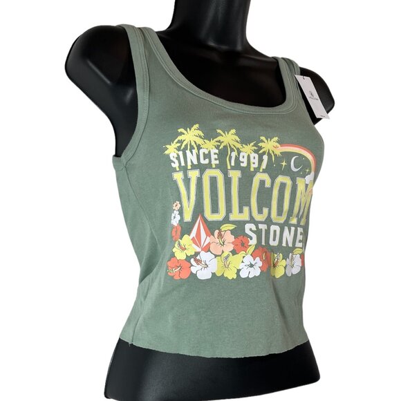 Volcom Tank Top Cut Off Beach Moon Multicolor Graphic Print Green Tank Top XS - Picture 3 of 7